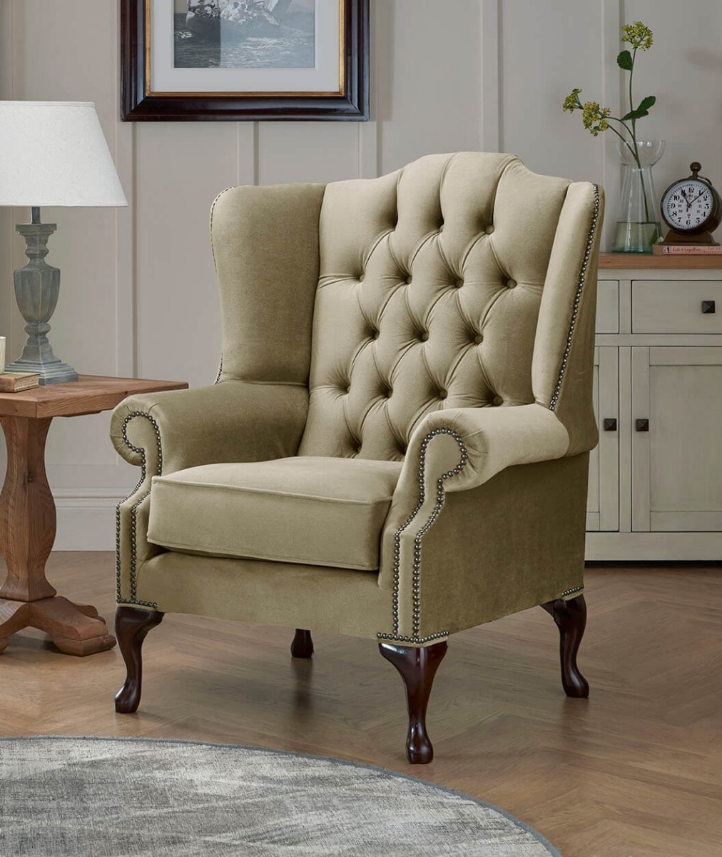 Product photograph of Chesterfield Carlton Flat Wing Armchairs Malta Parchment 10 from Chesterfield Sofas