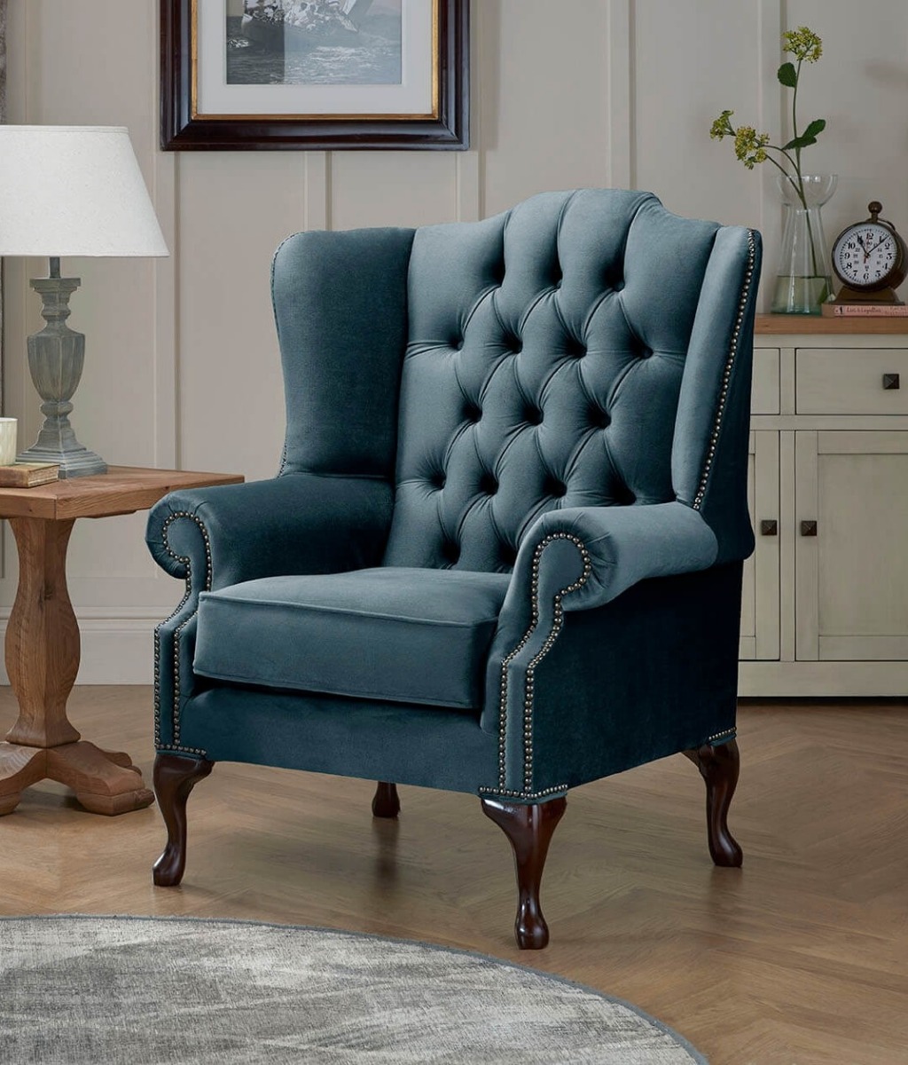 Product photograph of Chesterfield Carlton Flat Wing Armchairs Malta Peacock 04 from Chesterfield Sofas