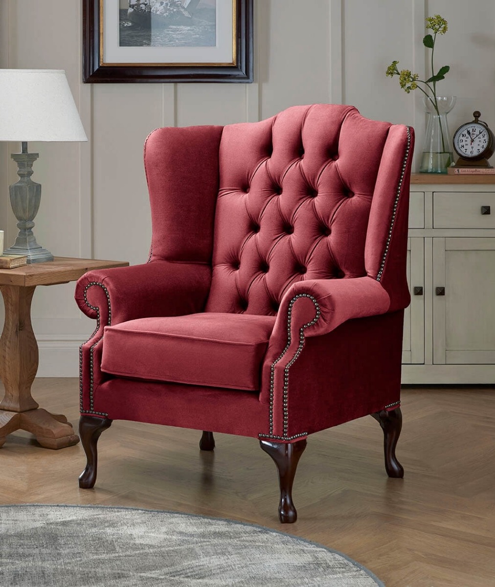 Product photograph of Chesterfield Carlton Flat Wing Armchairs Malta Red 14 from Chesterfield Sofas