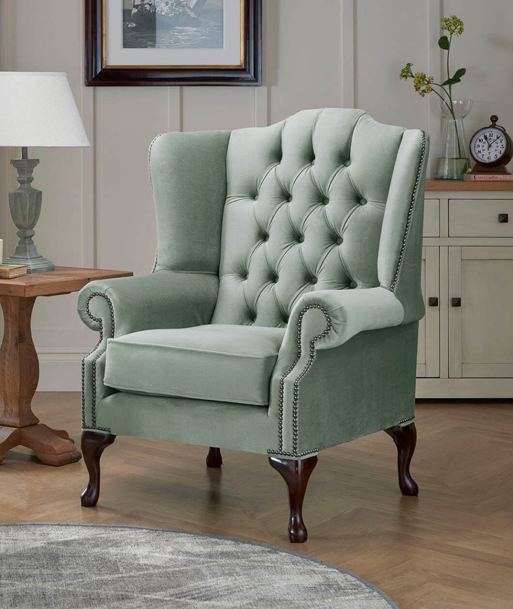 Product photograph of Chesterfield Carlton Flat Wing Armchairs Malta Seaspray 11 from Chesterfield Sofas