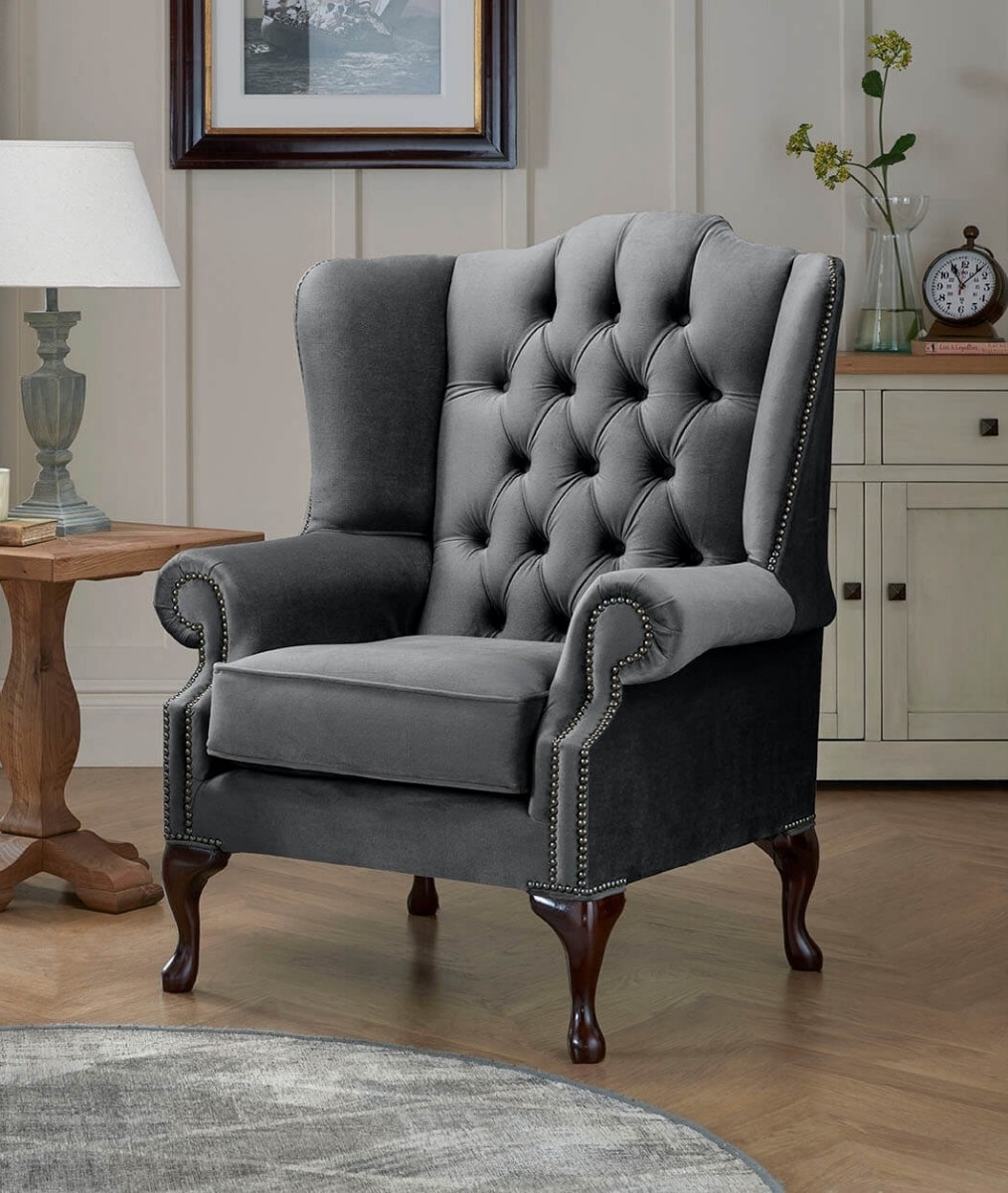 Product photograph of Chesterfield Carlton Flat Wing Armchairs Malta Slate 05 from Chesterfield Sofas