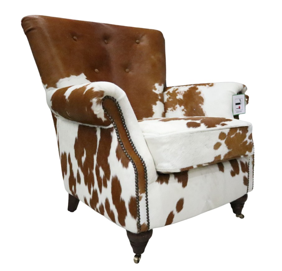Product photograph of Chatsworth Hair On Hide Cowhide Vintage Brown Leather Armchair from Chesterfield Sofas