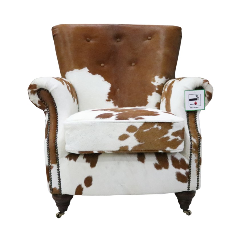 Product photograph of Chatsworth Hair On Hide Cowhide Vintage Brown Leather Armchair from Chesterfield Sofas.