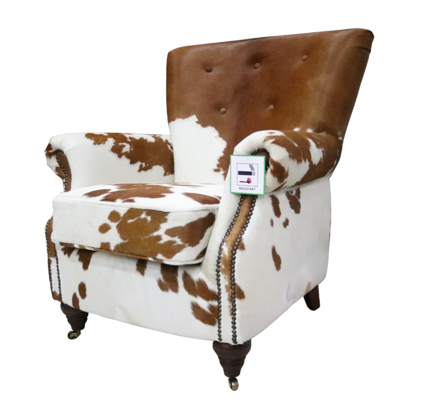 Product photograph of Chatsworth Hair On Hide Cowhide Vintage Brown Leather Armchair from Chesterfield Sofas.