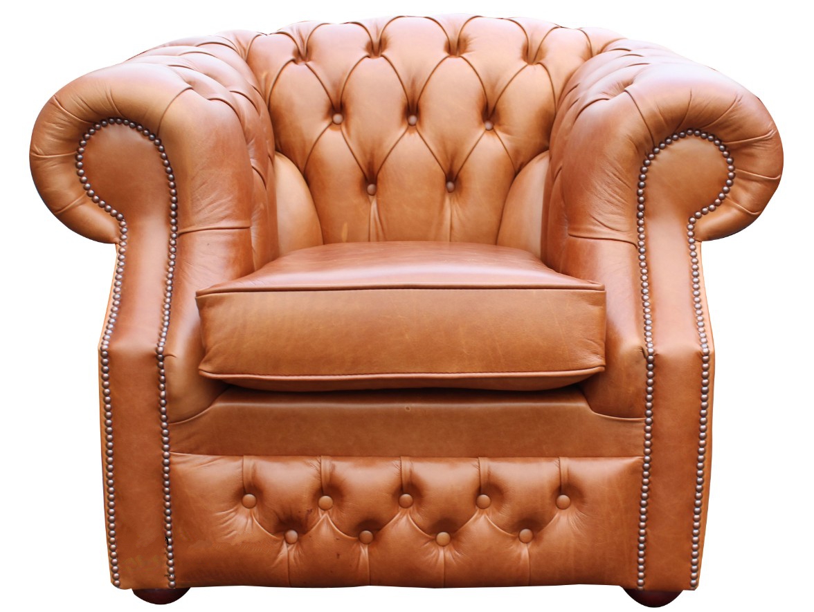 Product photograph of Chesterfield Club Armchair Aniline Old English Tan Real Leather In Buckingham Style from Chesterfield Sofas.