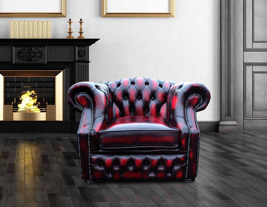 Product photograph of Chesterfield Club Armchair Antique Oxblood Red Leather Bespoke In Buckingham Style from Chesterfield Sofas