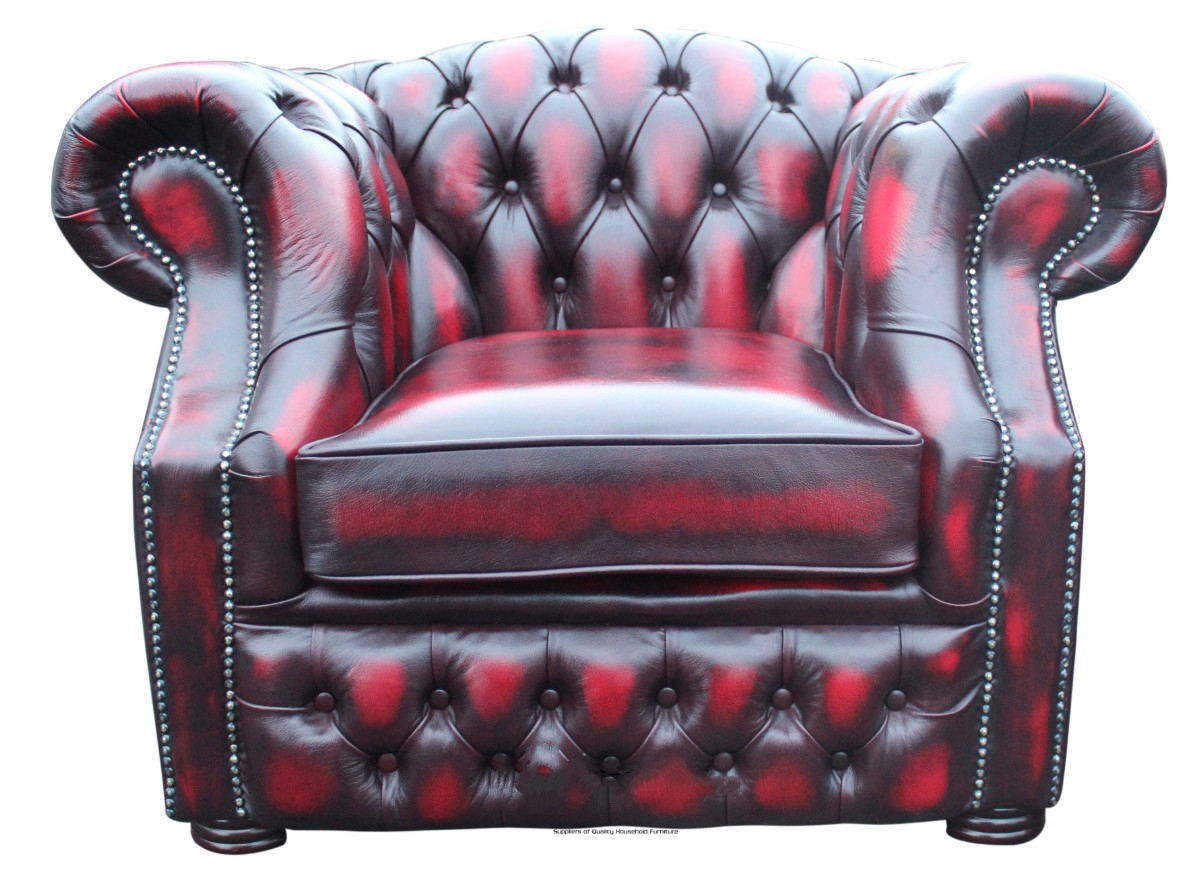 Product photograph of Chesterfield Club Armchair Antique Oxblood Red Leather Bespoke In Buckingham Style from Chesterfield Sofas.