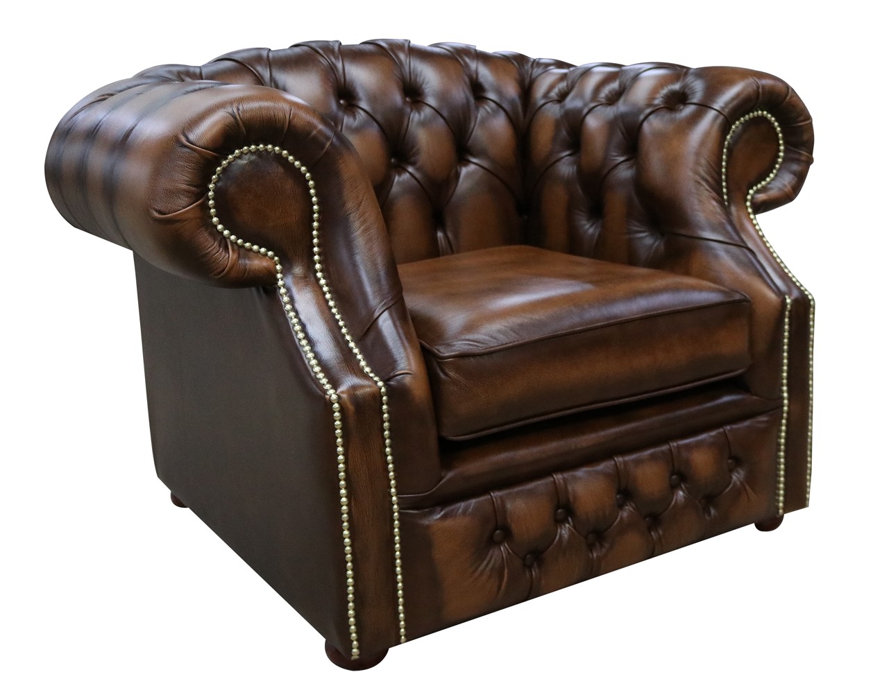 Product photograph of Chesterfield Club Armchair Antique Tan Leather Bespoke In Buckingham Style from Chesterfield Sofas
