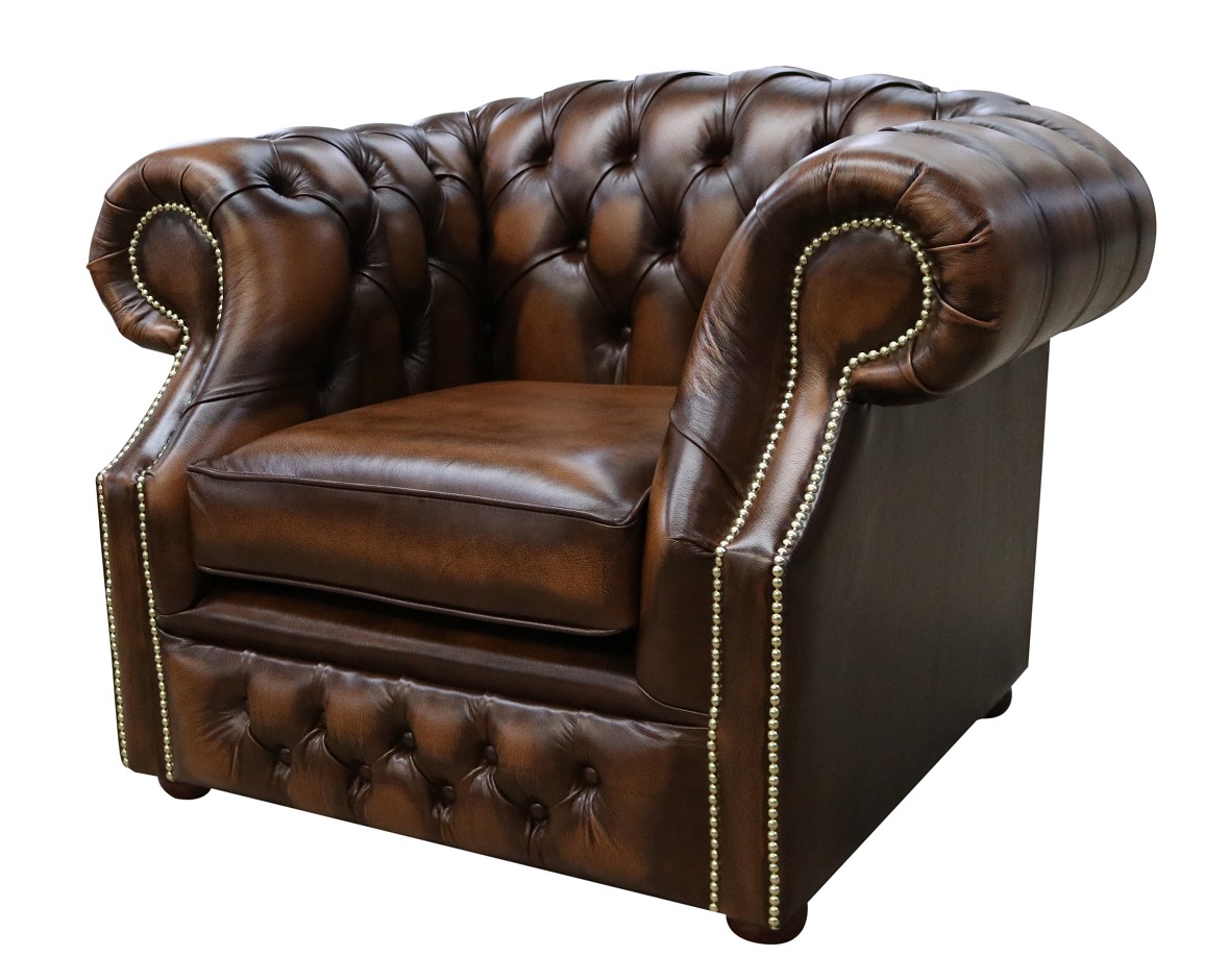 Product photograph of Chesterfield Club Armchair Antique Tan Leather Bespoke In Buckingham Style from Chesterfield Sofas.
