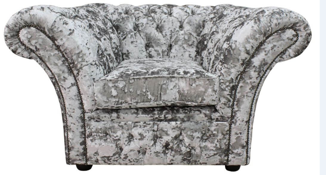 Product photograph of Chesterfield Club Armchair Lustro Argent Velvet Fabric In Balmoral Style from Chesterfield Sofas
