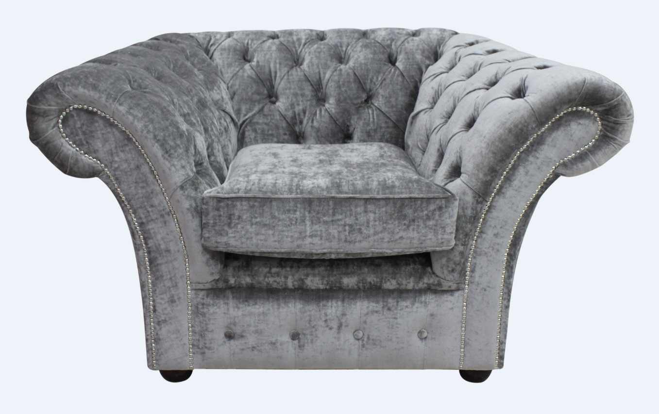 Product photograph of Chesterfield Club Armchair Modena Smoke Velvet Fabric In Balmoral Style from Chesterfield Sofas