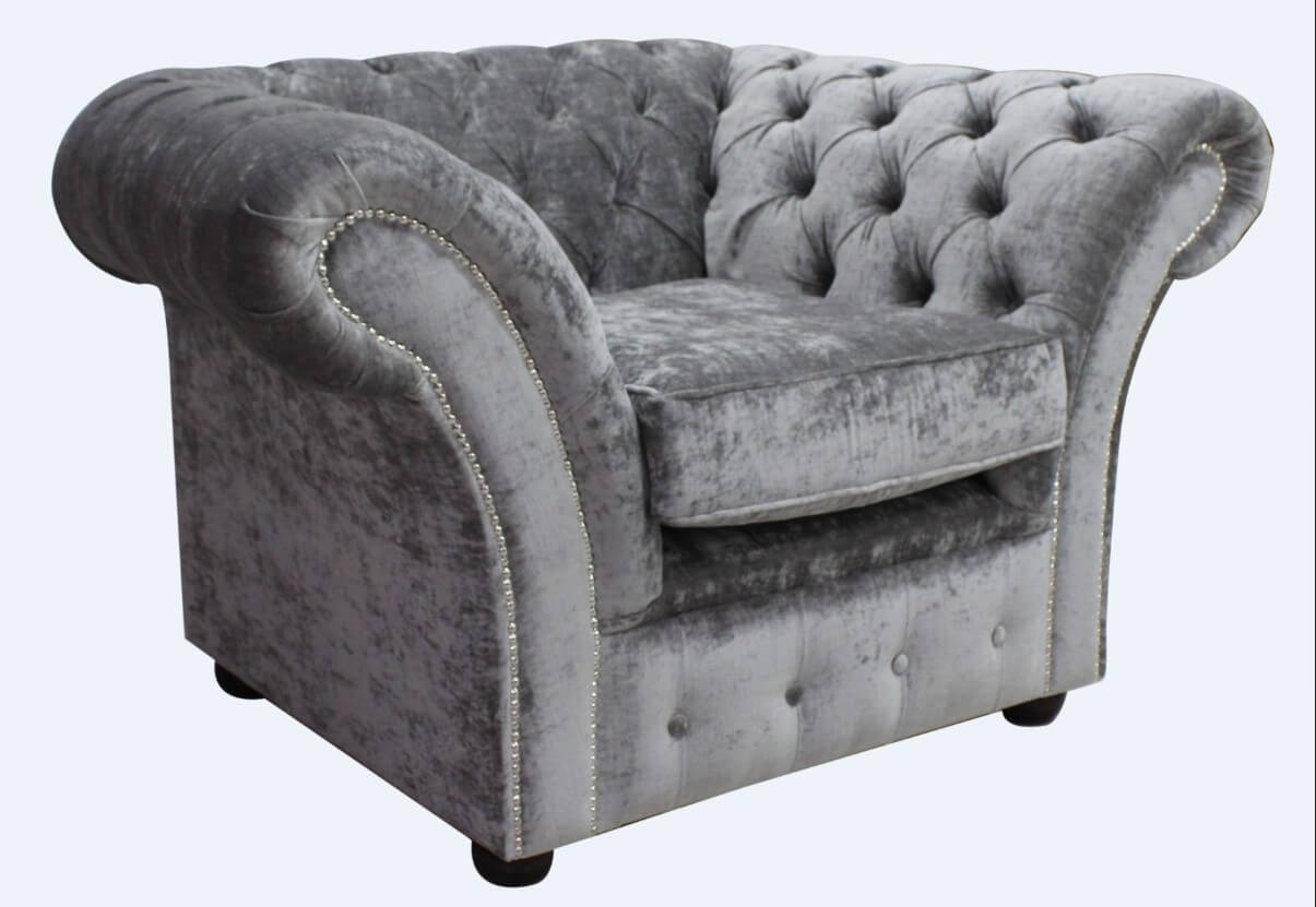 Product photograph of Chesterfield Club Armchair Modena Smoke Velvet Fabric In Balmoral Style from Chesterfield Sofas.