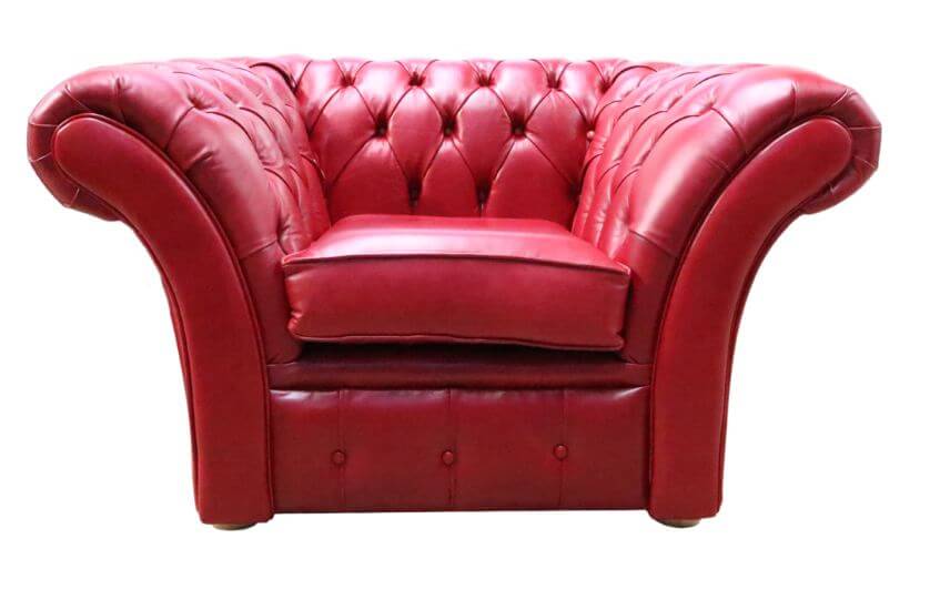 Product photograph of Chesterfield Club Armchair Old English Gamay Red Leather In Balmoral Style from Chesterfield Sofas