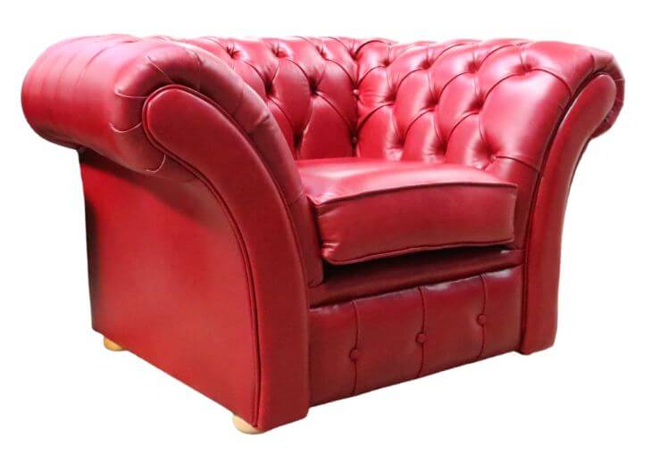 Product photograph of Chesterfield Club Armchair Old English Gamay Red Leather In Balmoral Style from Chesterfield Sofas.