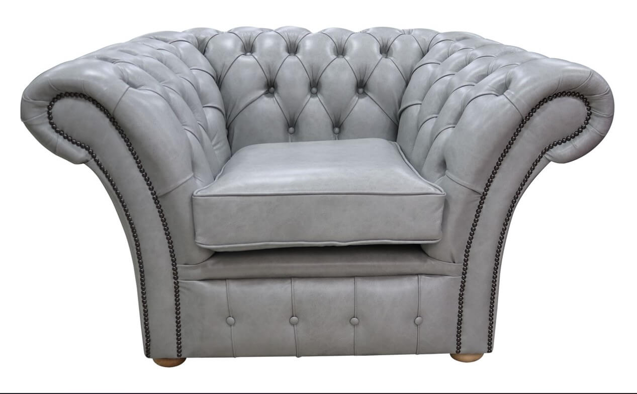 Product photograph of Chesterfield Club Armchair Stella Dove Grey Leather In Balmoral Style from Chesterfield Sofas