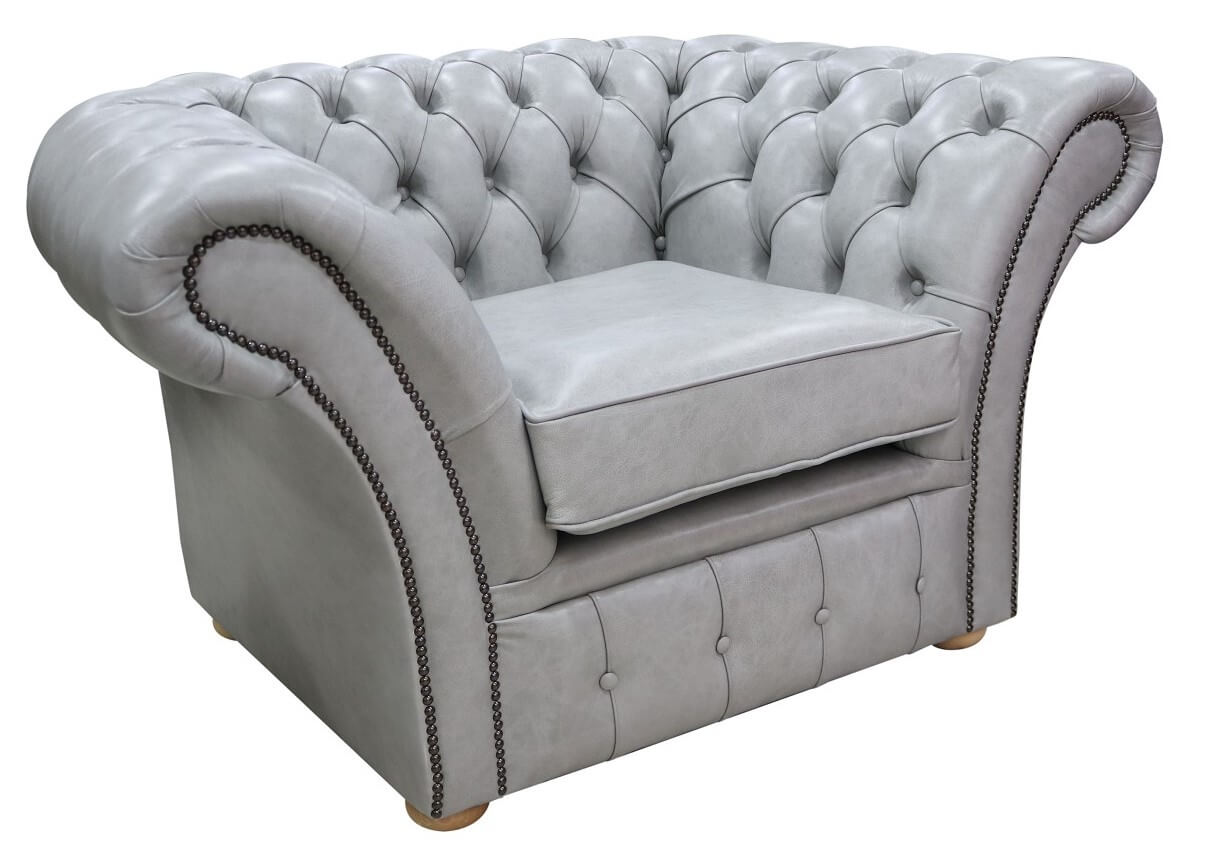 Product photograph of Chesterfield Club Armchair Stella Dove Grey Leather In Balmoral Style from Chesterfield Sofas.