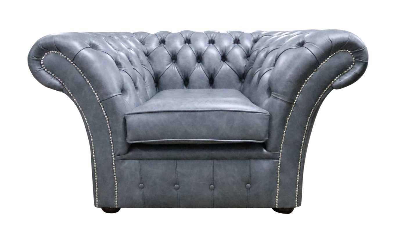 Product photograph of Chesterfield Club Armchair Stella Liquorice Leather In Balmoral Style from Chesterfield Sofas
