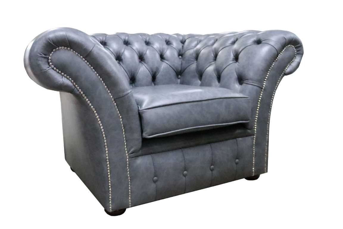 Product photograph of Chesterfield Club Armchair Stella Liquorice Leather In Balmoral Style from Chesterfield Sofas.