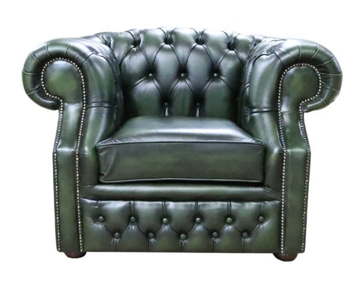 Product photograph of Chesterfield Club Chair Antique Green Real Leather In Buckingham Style from Chesterfield Sofas