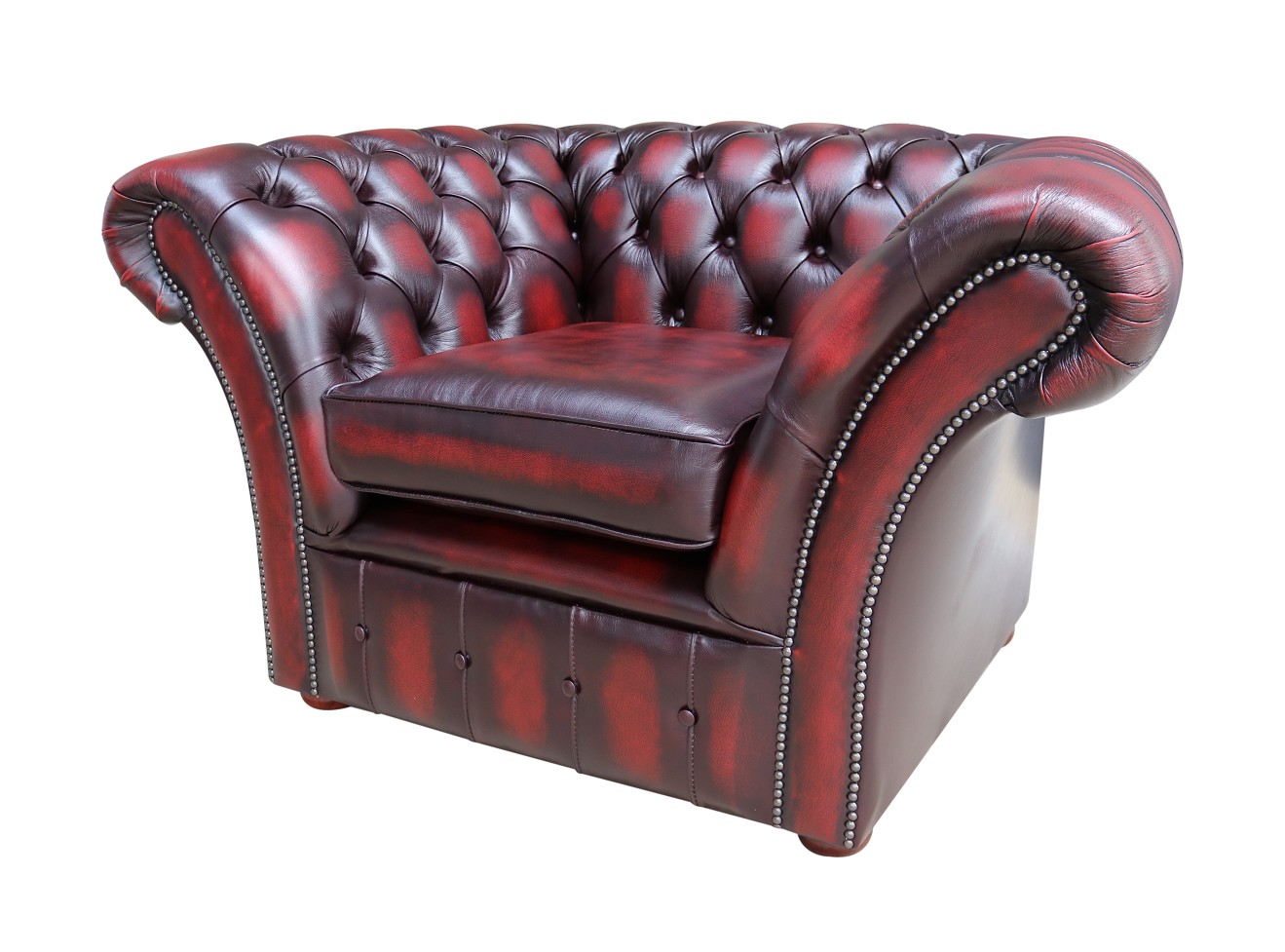 Product photograph of Chesterfield Club Chair Antique Oxblood Red Real Leather In Balmoral Style from Chesterfield Sofas.