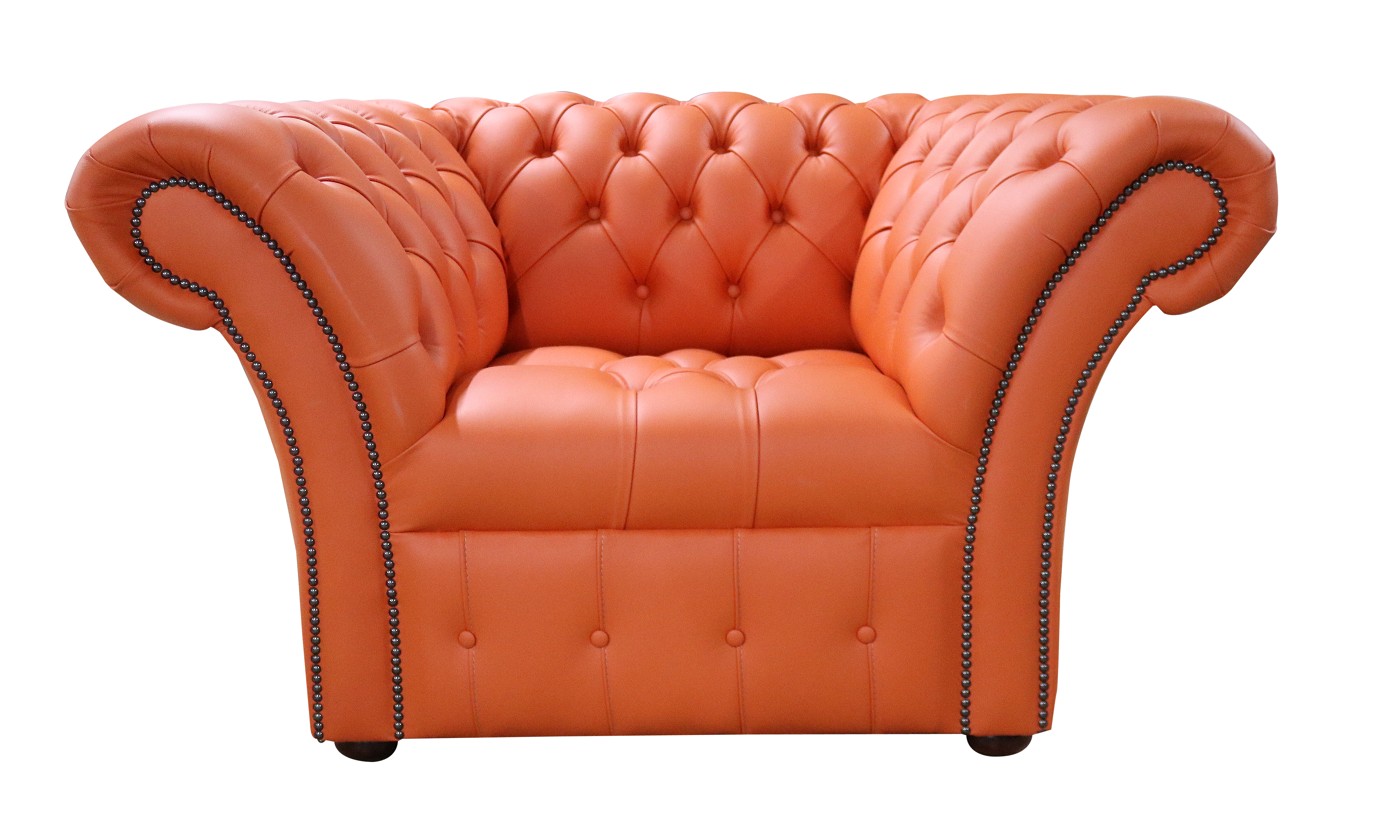 Product photograph of Chesterfield Club Chair Buttoned Seat Flamenco Orange Leather In Balmoral Style from Chesterfield Sofas