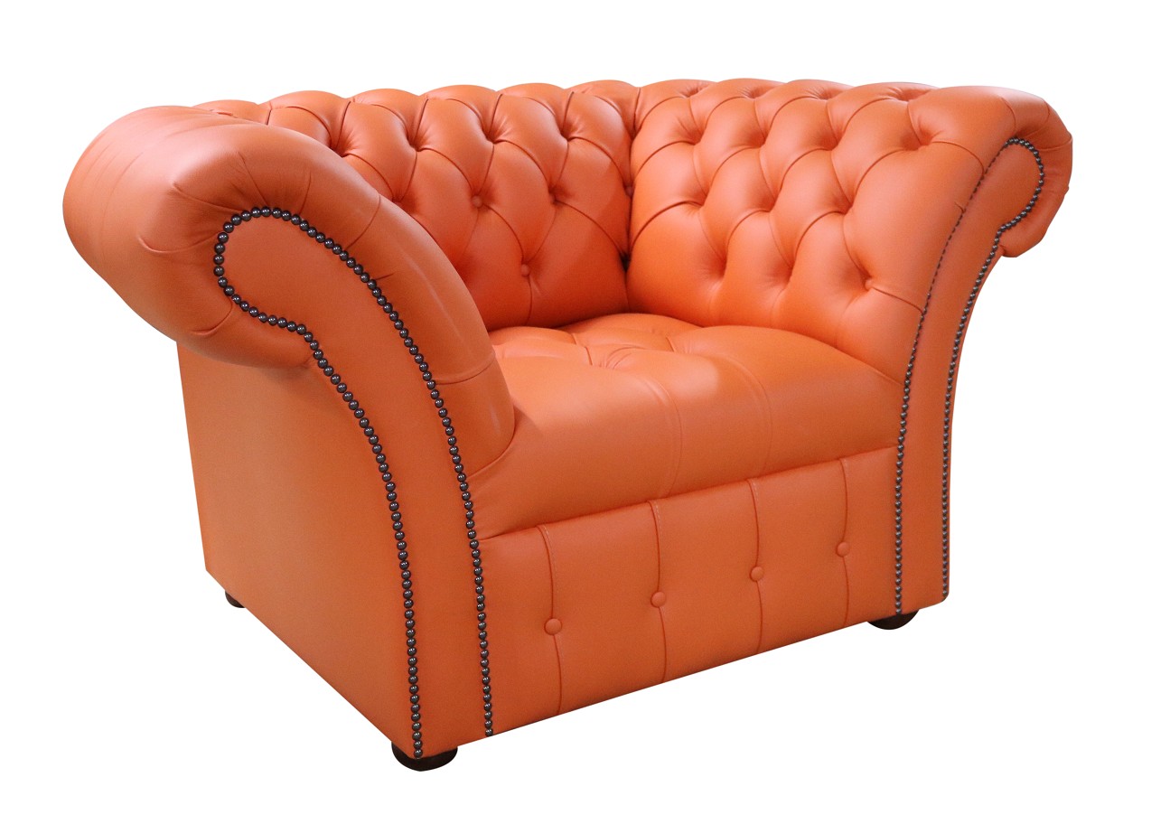 Product photograph of Chesterfield Club Chair Buttoned Seat Flamenco Orange Leather In Balmoral Style from Chesterfield Sofas.