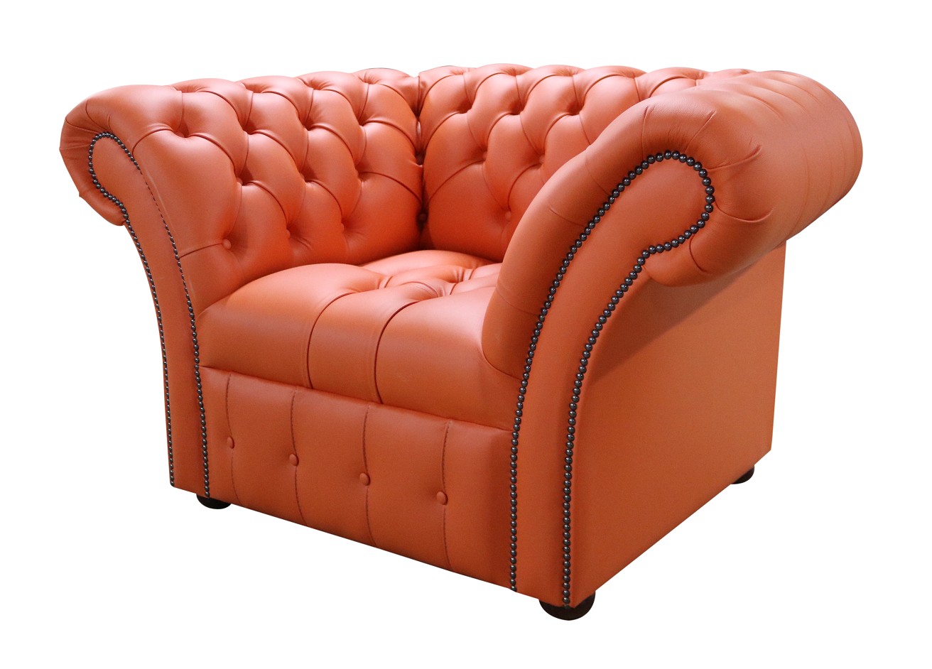 Product photograph of Chesterfield Club Chair Buttoned Seat Flamenco Orange Leather In Balmoral Style from Chesterfield Sofas.