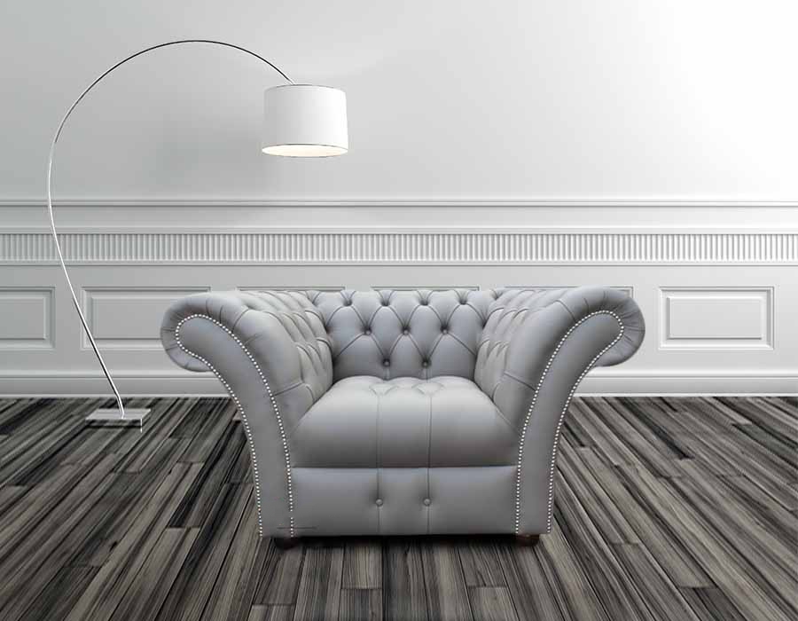 Product photograph of Chesterfield Club Chair Buttoned Seat Shelly Silver Grey Real Leather In Balmoral Style from Chesterfield Sofas