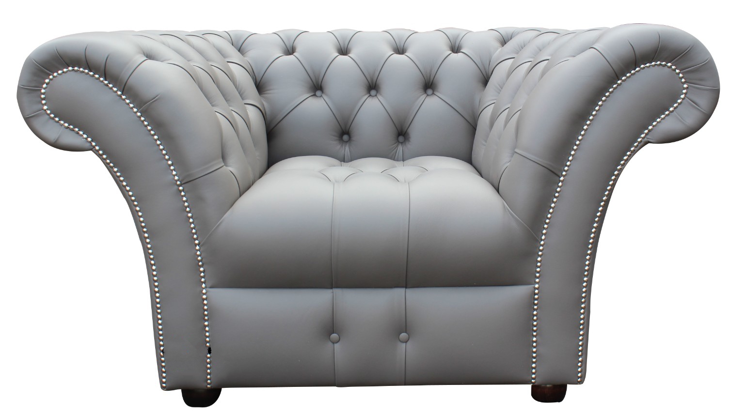 Product photograph of Chesterfield Club Chair Buttoned Seat Shelly Silver Grey Real Leather In Balmoral Style from Chesterfield Sofas.
