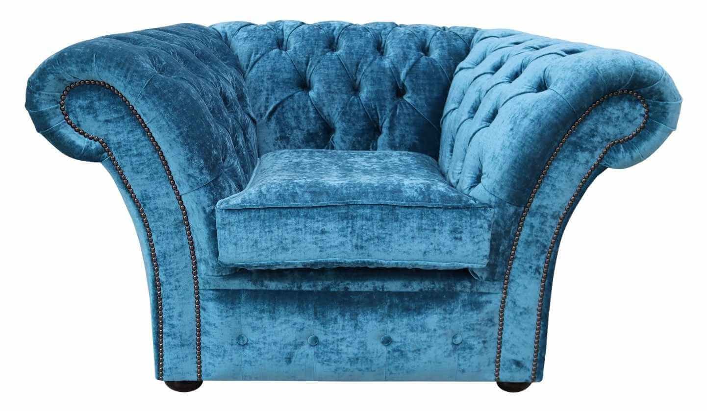 Product photograph of Chesterfield Club Chair Modena Peacock Blue Velvet In Balmoral Style from Chesterfield Sofas