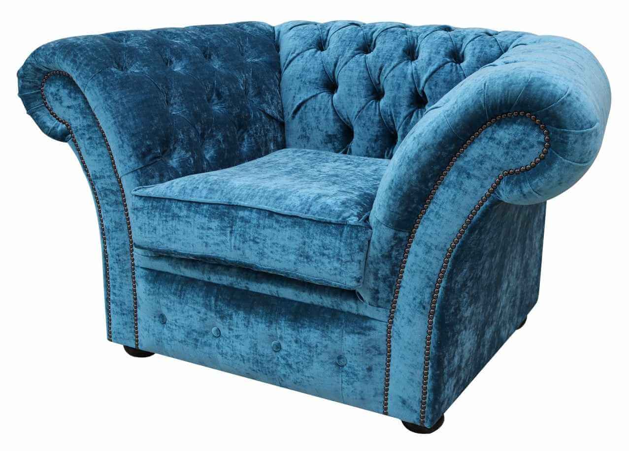 Product photograph of Chesterfield Club Chair Modena Peacock Blue Velvet In Balmoral Style from Chesterfield Sofas.