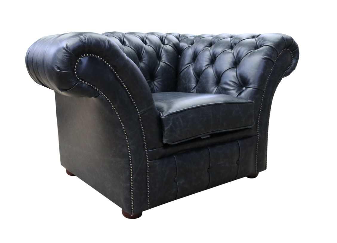 Product photograph of Chesterfield Club Chair New England Black Real Leather In Balmoral Style from Chesterfield Sofas.