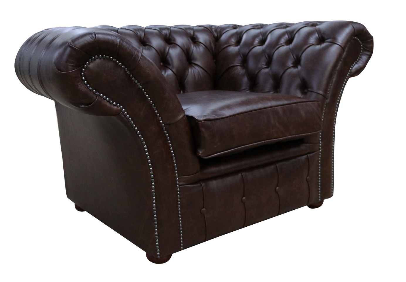 Product photograph of Chesterfield Club Chair New England Dark Brown Leather In Balmoral Style from Chesterfield Sofas.