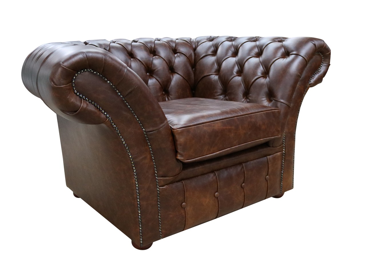 Product photograph of Chesterfield Club Chair New England Texas Brown Leather In Balmoral Style from Chesterfield Sofas.