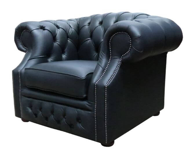 Product photograph of Chesterfield Club Chair Shelly Black Real Leather In Buckingham Style from Chesterfield Sofas.