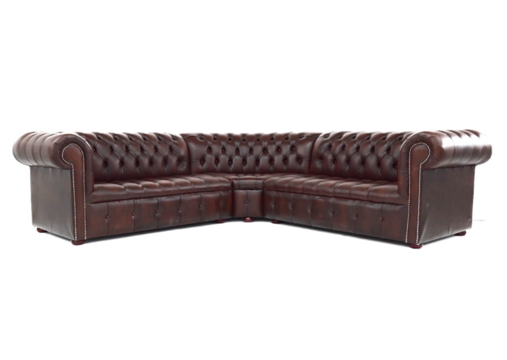 Product photograph of Chesterfield 2 Seater Corner 2 Seater Antique Brown Real Leather Buttoned Seat Corner Sofa In Classic Style from Chesterfield Sofas.