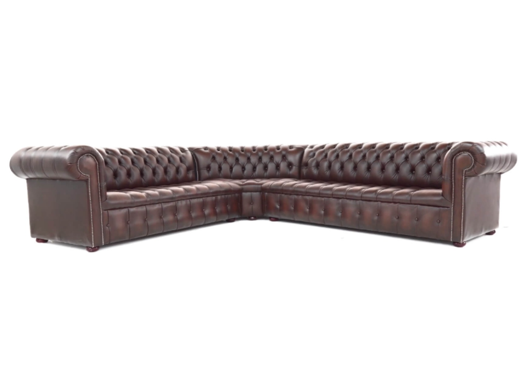 Product photograph of Chesterfield 2 Seater Corner 2 Seater Antique Brown Real Leather Buttoned Seat Corner Sofa In Classic Style from Chesterfield Sofas.