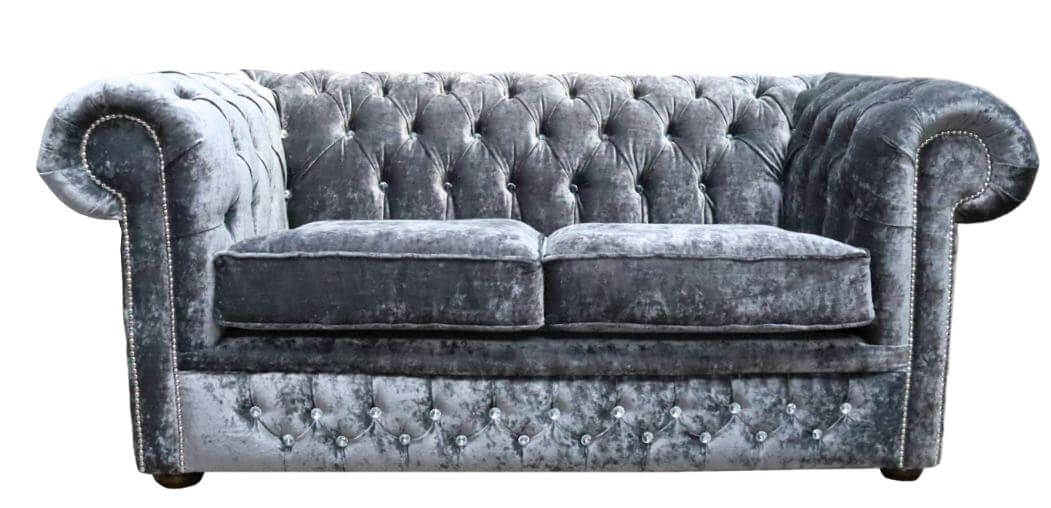 Product photograph of Chesterfield Crystal 2 Seater Sofa Modena Anthracite Black Velvet Fabric In Classic Style from Chesterfield Sofas