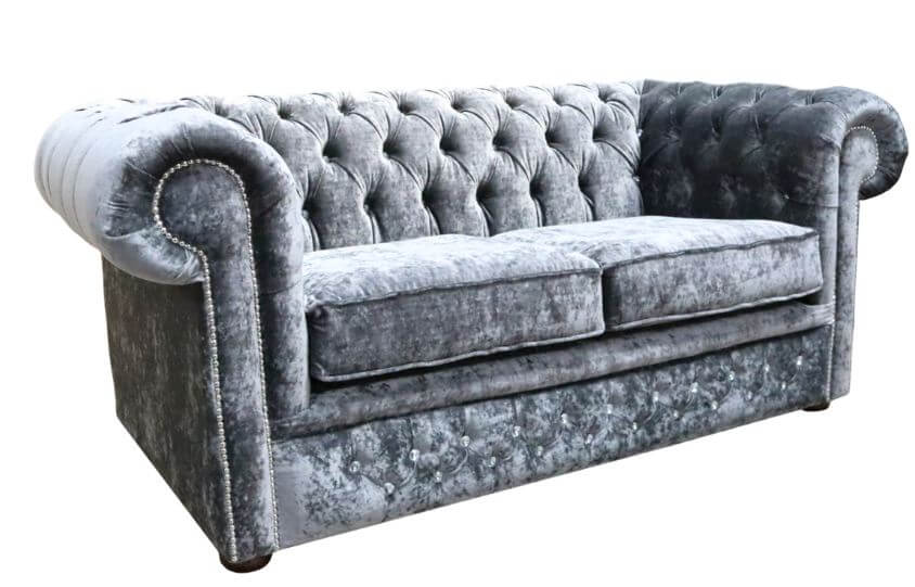 Product photograph of Chesterfield Crystal 2 Seater Sofa Modena Anthracite Black Velvet Fabric In Classic Style from Chesterfield Sofas.