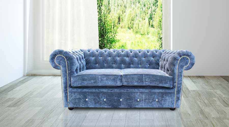 Product photograph of Chesterfield Crystal 2 Seater Sofa Velluto Blue Velvet In Classic Style from Chesterfield Sofas