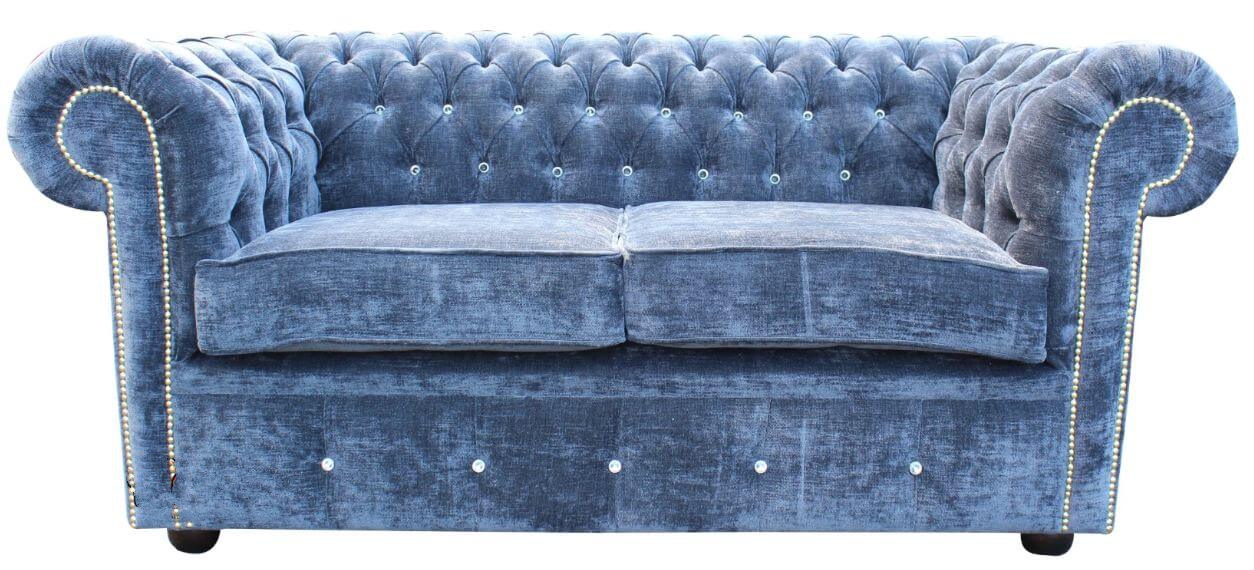 Product photograph of Chesterfield Crystal 2 Seater Sofa Velluto Blue Velvet In Classic Style from Chesterfield Sofas.