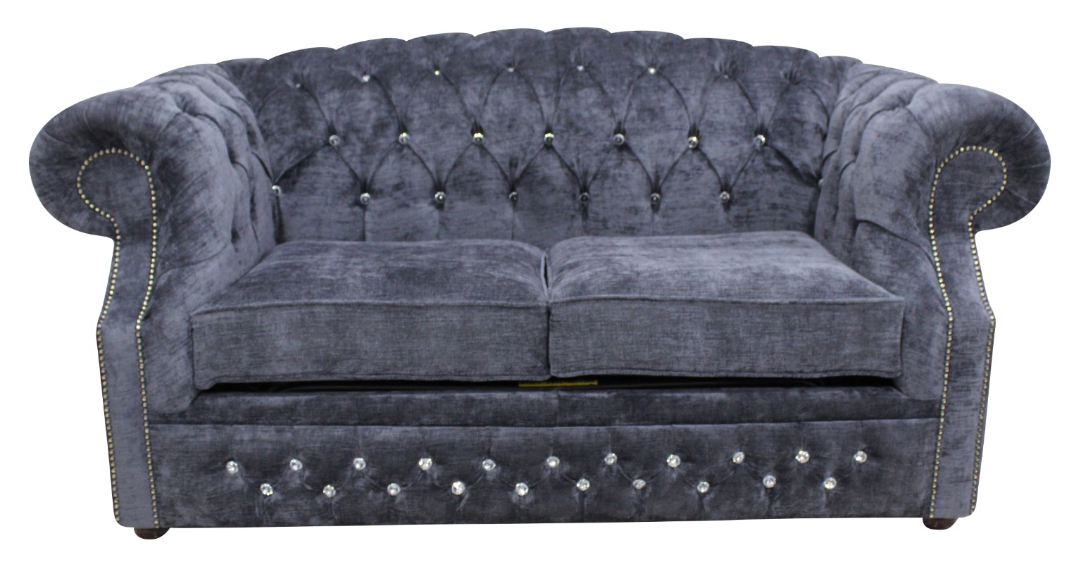 Product photograph of Chesterfield Crystal 2 Seater Velluto Grey Fabric Sofa In Buckingham Style from Chesterfield Sofas