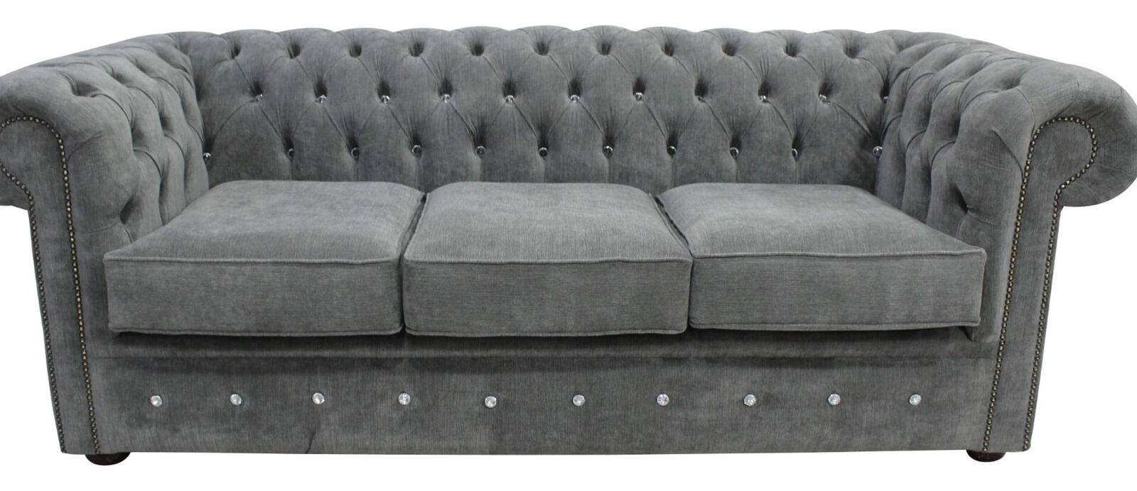Product photograph of Chesterfield Crystal 3 Seater Sofa Keira Pewter Grey Fabric In Classic Style from Chesterfield Sofas