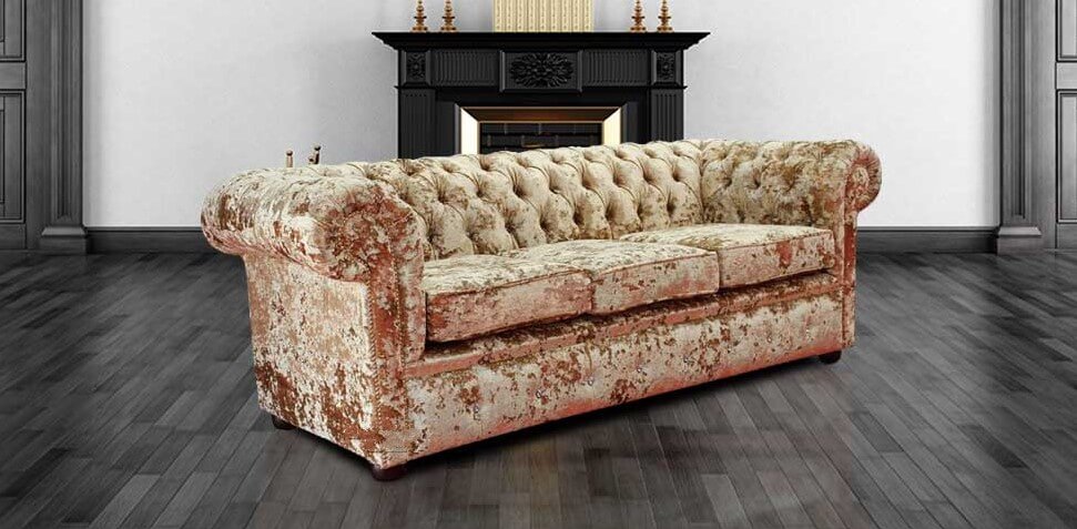 Product photograph of Chesterfield Crystal 3 Seater Sofa Lustro Gilded Velvet Fabric In Classic Style from Chesterfield Sofas