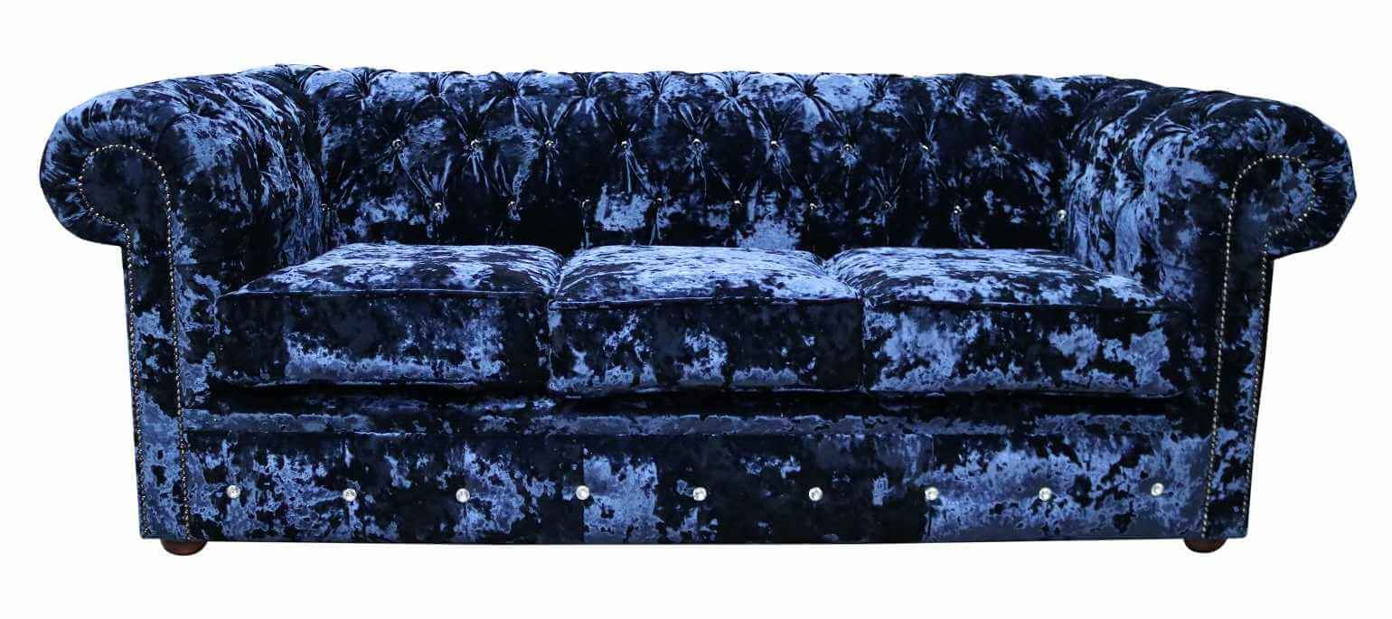Product photograph of Chesterfield Crystal 3 Seater Sofa Lustro Sapphire Blue Velvet In Classic Style from Chesterfield Sofas