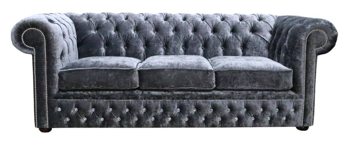 Product photograph of Chesterfield Crystal 3 Seater Sofa Modena Anthracite Black Velvet Fabric In Classic Style from Chesterfield Sofas
