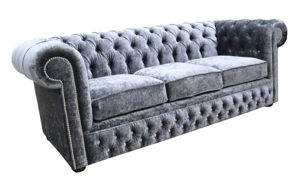 Product photograph of Chesterfield Crystal 3 Seater Sofa Modena Anthracite Black Velvet Fabric In Classic Style from Chesterfield Sofas.