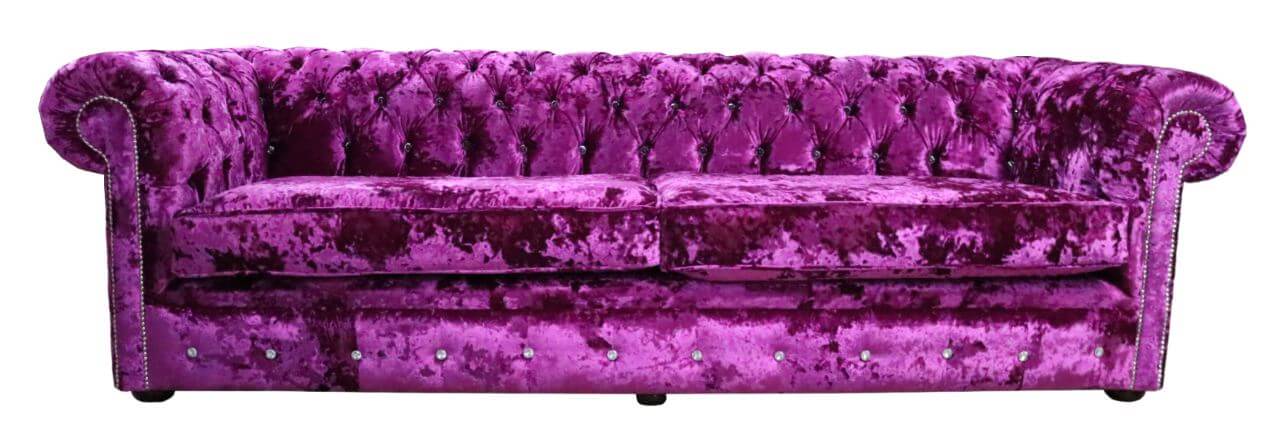 Product photograph of Chesterfield Crystal 4 Seater Lustro Glamour Pink Velvet Fabric Sofa In Classic Style from Chesterfield Sofas