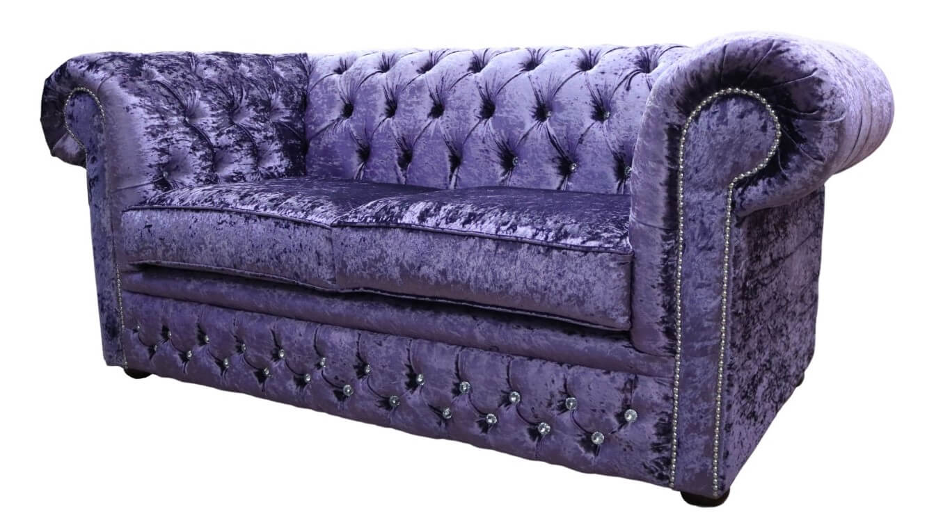 Product photograph of Chesterfield Crystal Diamond 2 Seater Sofa Shimmer Grape Velvet Fabric In Classic Style from Chesterfield Sofas.