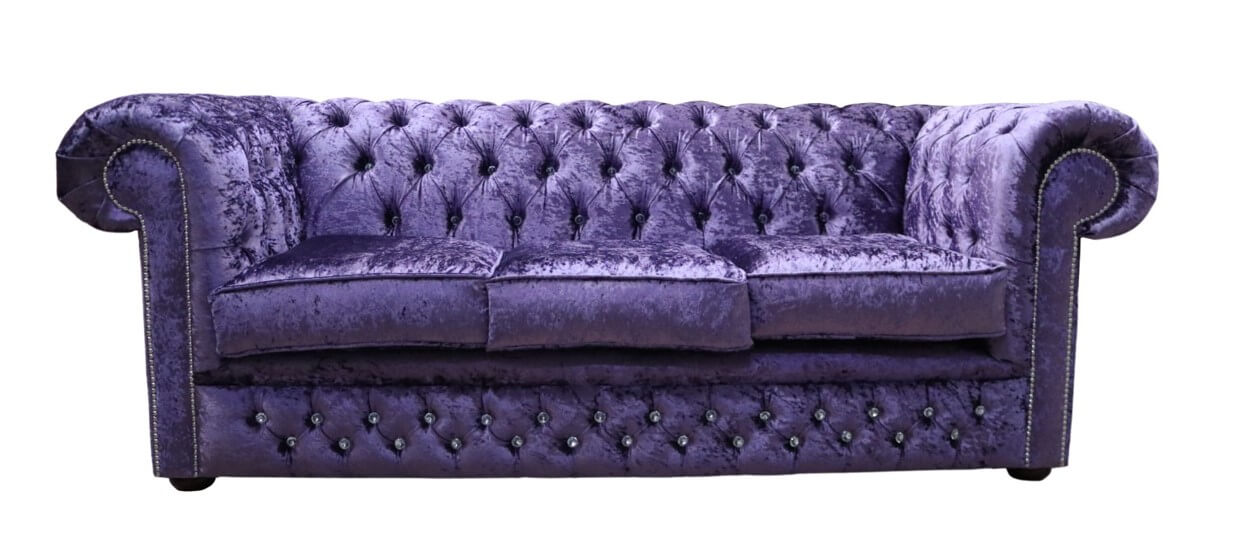 Product photograph of Chesterfield Crystal Diamond 3 Seater Sofa Shimmer Grape Velvet Fabric In Classic Style from Chesterfield Sofas